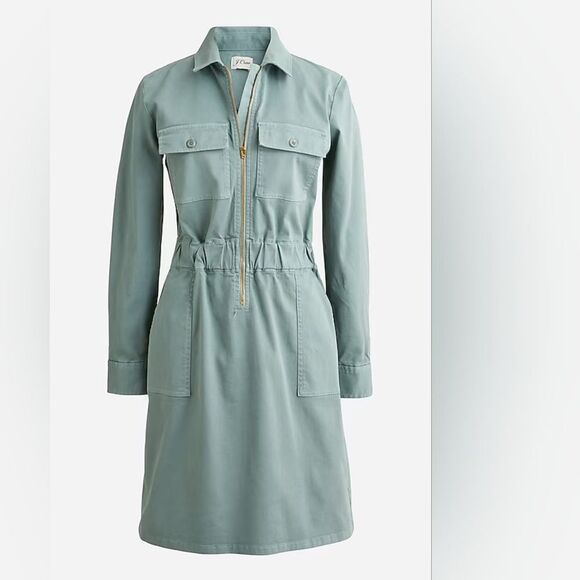 J. Crew Long-sleeve zip-front chino dress Women's Size 24 NWT - Picture 1 of 7